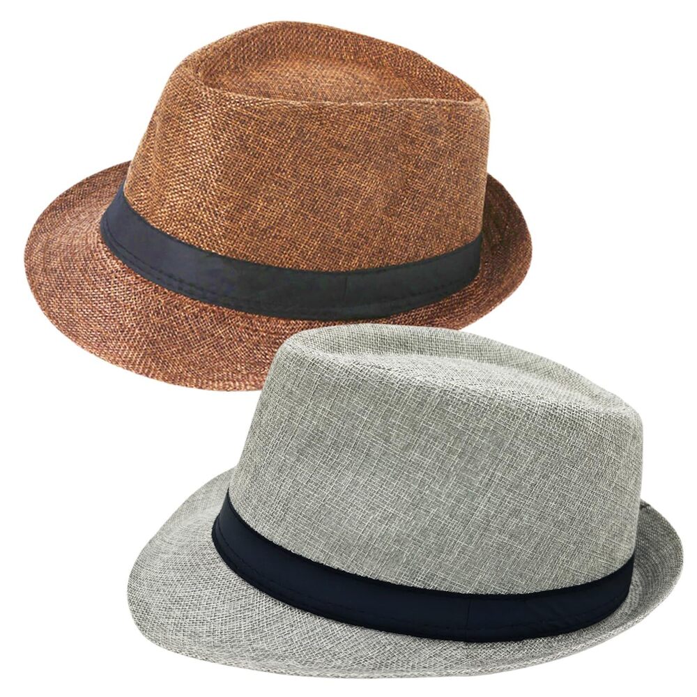 7584 2 Pack Short Brim Fedora Classic 20s Trilby Panama Hats Summer Travel